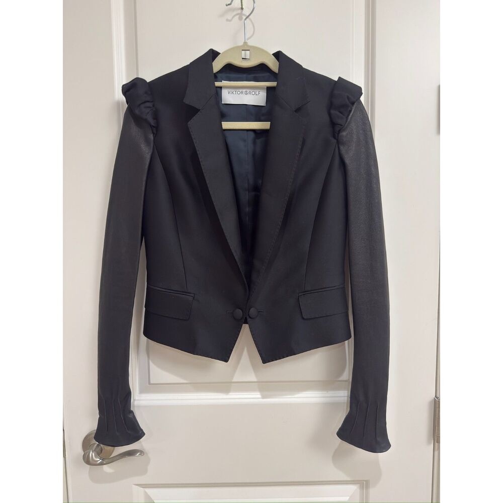 Viktor & Rolf Fitted Blazer w/ Suede & Ruffled Sleeves